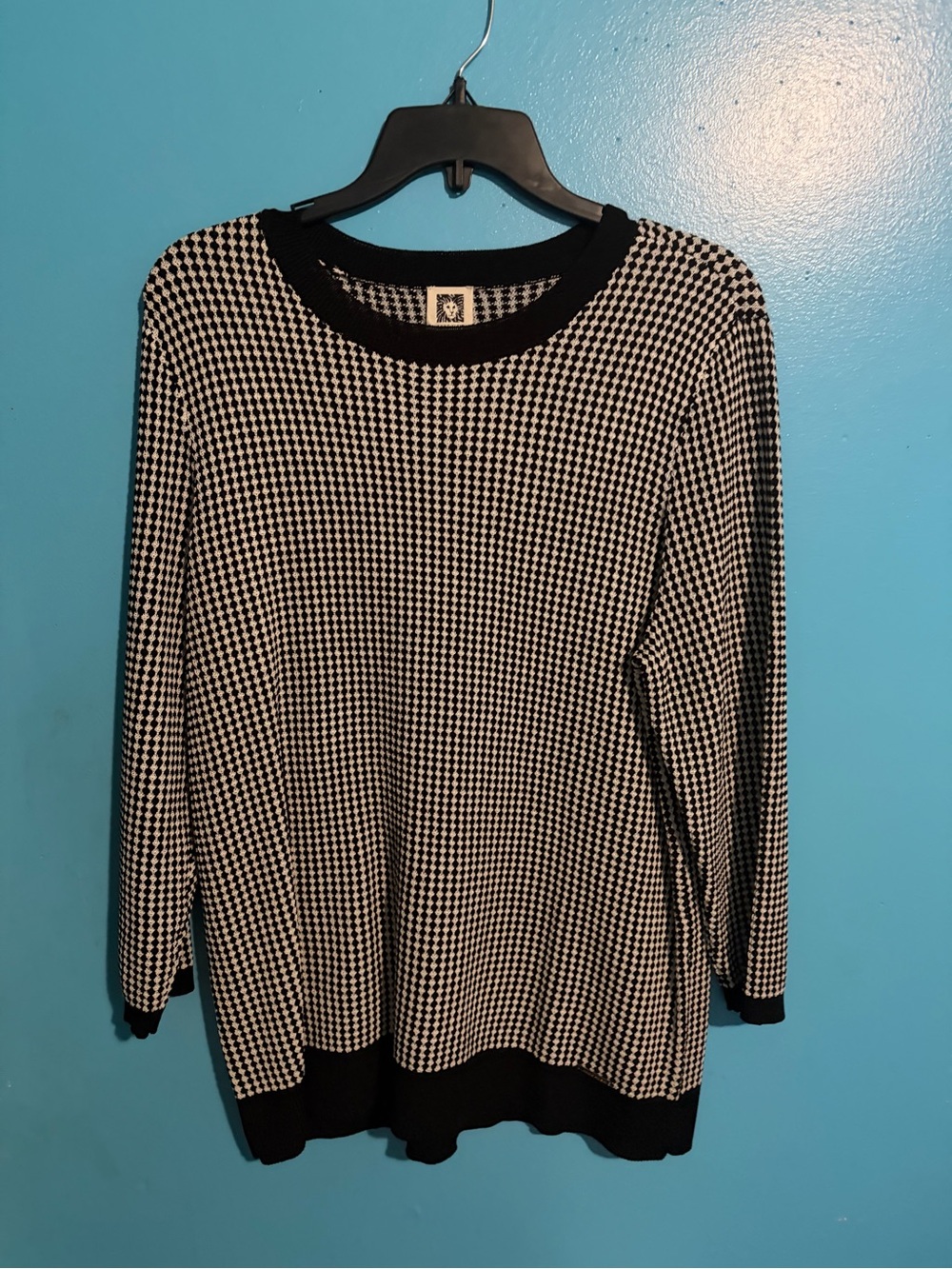 Anne Klein Black and White Houndstooth Knit Sweater